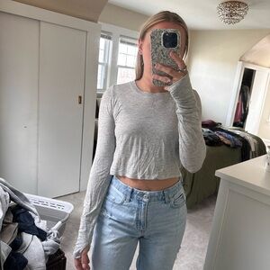 Aerie Gray Long Sleeve Crop Top NWOT